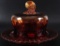 Antique Amberina Coin Dot and Ribbon Edge Butter Dish