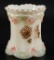 Antique Northwoods Custard Glass Toothpick Holder with Greek Key and Floral Design