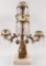 Antique Gilt Bronze Candelabra w/Crystal Prisms and Ribbon Edged Bobeches