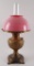Antique Brass Oil Lamp with Pink Bristol Shade