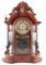 Antique New Haven Reverse Painted Mantle Clock with Bronze Cherubs