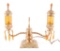 Antique Ornate Brass Lamp with Amber Glass Shades