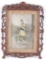 Antique Print of Victorian Woman in Ornate Wood Carved Frame