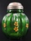 Antique Emerald Green Muffineer/ Sugar Shaker with Hand Painted Floral Design