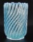 Antique Aqua Opalescent Ribbed Swirl Celery Vase