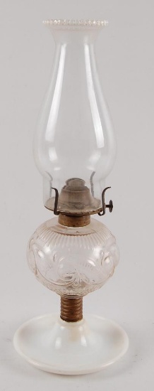 Antique Early American Pressed Glass Oil Lamp with Milk Glass Base