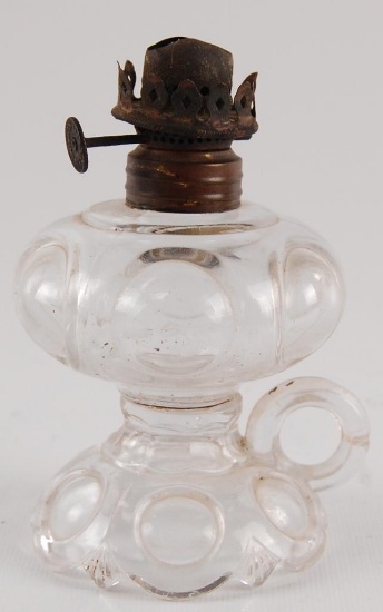 Antique Early American Pressed Glass Moon and Fan Miniature Finger Oil Lamp