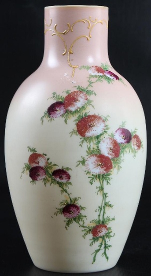 Vintage Cased Glass Hand painted Vase - Signed