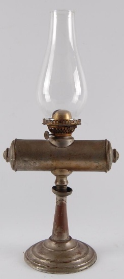 Antique Oil Lamp with Unusual Oil Tank