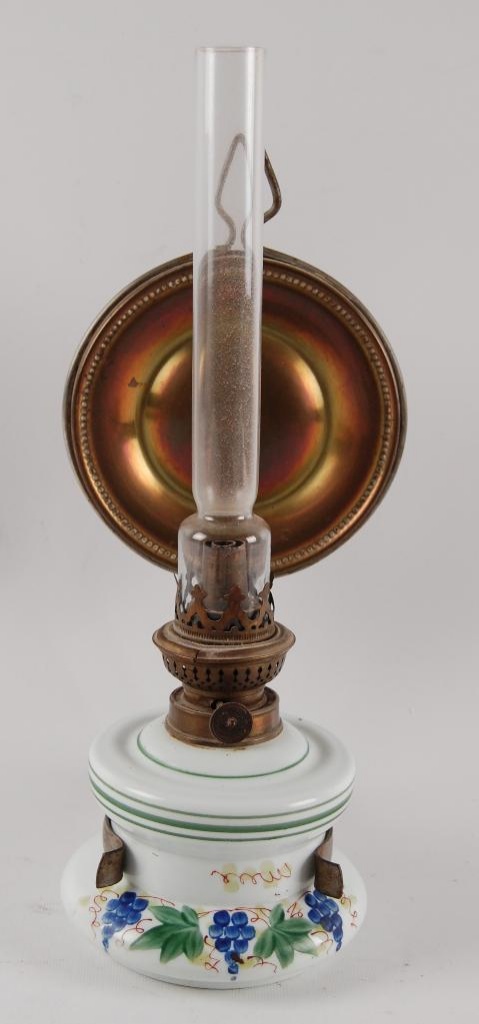Antique Milk Glass With Blue H Auctions Proxibid Antique Milk Glass With Blue Hue Oil Lamp Sconce Reflector And G Design