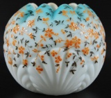Antique Cased Glass Rose Bowl with Shell Pattern and Enamel Floral Design
