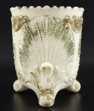 Antique Custard Glass Footed Shell and Sea Weed Spooner