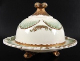 Antique Custard Glass Shells and Sea Weed Butter Dish
