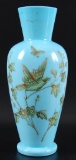 Antique Bristol Glass Vase with Bird and Floral Design