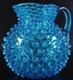 Antique Blue Hobnail Glass Pitcher