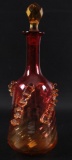 Antique Amberian Cruet with Applied Decor and Stopper