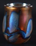 Antique Amber Iridescent Art Glass Toothpick Holder