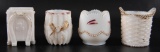 Group of 4 : Antique Milk Glass Toothpick Holders