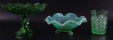Group of 3 : Green Glass Items