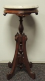Antique Walnut Marble Top Plant Stand