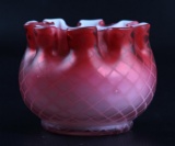 Mt. Washington Diamond Quilted Pink Rose Satin Cased Glass Vase