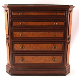 Antique Burled Walnut and Mahogany Five-Drawer Chest