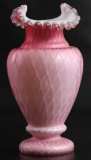Mt Washington Satin Glass Quilted Diamond Ruffled Edge Vase