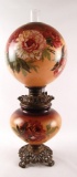 Antique Hurricane Lamp with Floral Design