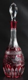 Ruby Red Cut to Clear Knittel Crystal Decanter