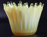 Fostoria Vaseline Yellow Opalescent Handkerchief Bowl