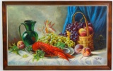 Lobster Still Life : Framed Original Oil Painting on Canvas signed 