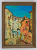Town's Houses : Framed Original Oil Impasto on Cardboard