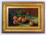 Peaches Still Life : Framed Original Oil on Canvas by C.M.Decker