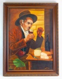 Waiting Man : Framed Original Oil on Canvas by H. Herez