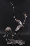 Antique Bronze Sculpture of 3 Herons in a Pond