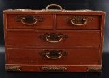 Antique Oak with Brass Trim Jewelry Box with Handle