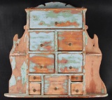 Antique Chipped Paint Pine Wood Spice Cabinet