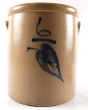 Antique 6 Gallon Stoneware Crock with Leaf Design