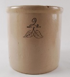 Antique 2 Gallon Stoneware Crock with Leaf Design