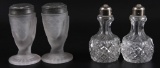 Lot of 2 Pairs : Salt and Pepper Shakers - EAPG Frosted Hand/ Fish Scale and Clear Cut Crystal
