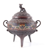 Vintage Oriental Bronze and Cloisonn? Incense Burner