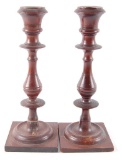 Pair of Antique Turned Wood Candle Sticks
