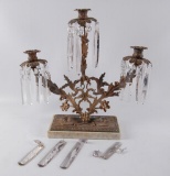 Antique Brass, Marble, and Crystal Girandole