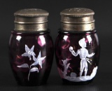 Painted Cranberry Thumbprint Salt and Pepper Shakers