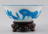 Peking Hand Cut Cameo Glass Bowl with Wood Stand
