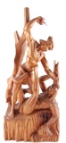 Vintage Wood Carved Statue of Fighting Native American Warriors