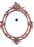 Antique Ornately Carved Nesting Sparrow, Berries and Twig Walnut Mirror