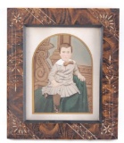 Framed Watercolor Portrait of a Victorian Child - unsigned