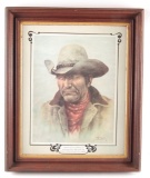 Vintage Bill Hampton Cowboy Print in Gilded and Walnut Frame