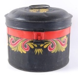 Antique Storage Tin with Floral Tole Design and Latch